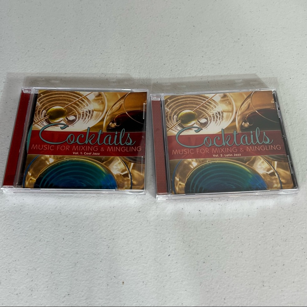 Set of 2 CD’s Cocktails Music for Mixing & Mingling Vol. 1 &2 Cool & Latin Jazz